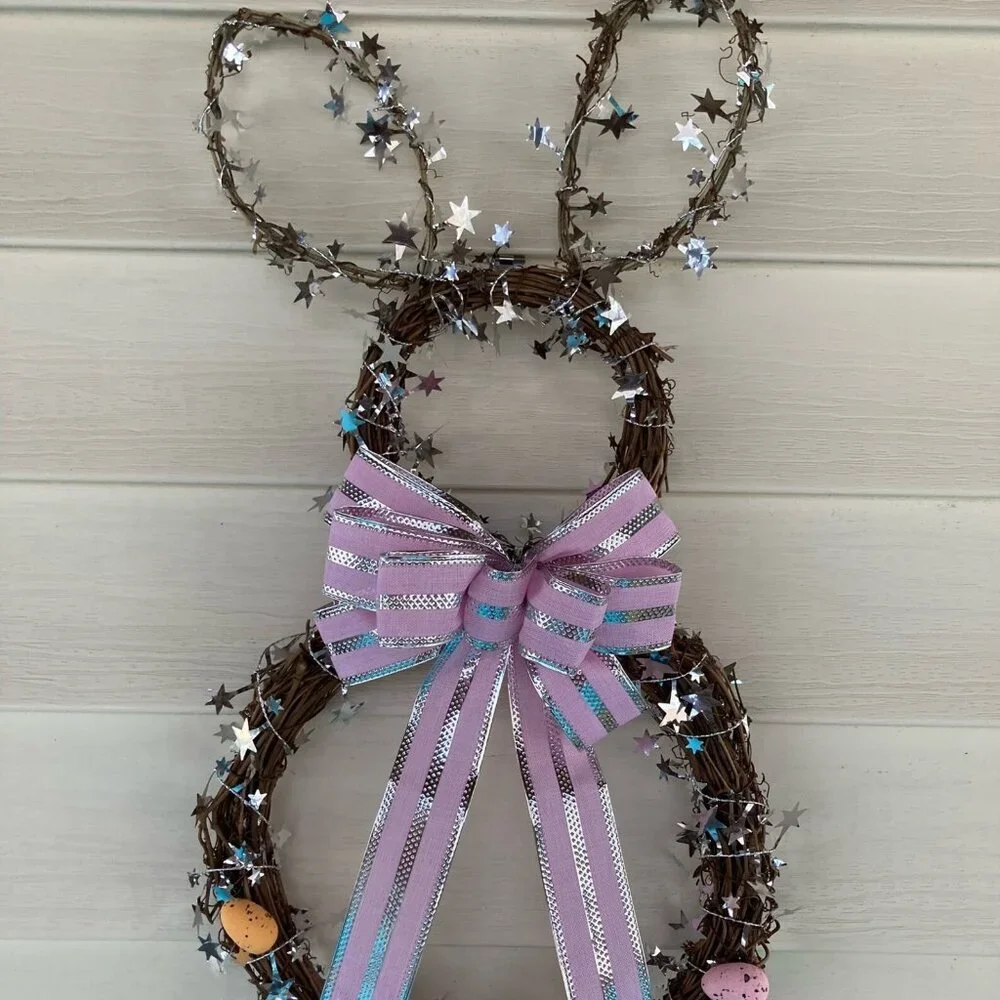 🐰 Pastel Bunny Grapevine Wreath – Easter Door Charm - Picture 1 of 10
